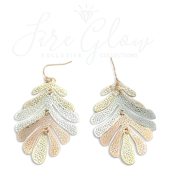 Multi tone Gold, Silver, Rose Gold Leaf Earrings - Picture 5 of 7